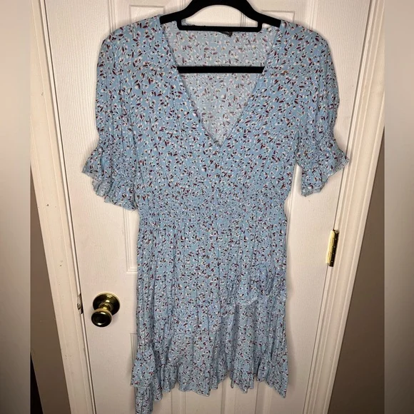 SHEIN | Dresses | Ruffle Trim Shirred Waist Ditsy Floral Dress Blue |  Poshmark
